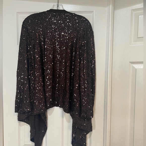 Karen Kane Brown Sequin Open Front 3/4 Sleeve Stretch Jacket Cardigan 3X - Picture 4 of 8